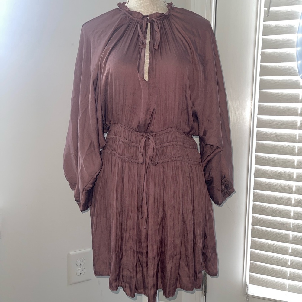 Mustard Seed Boutique Ruffle Long Sleeve Brown Sun Dress